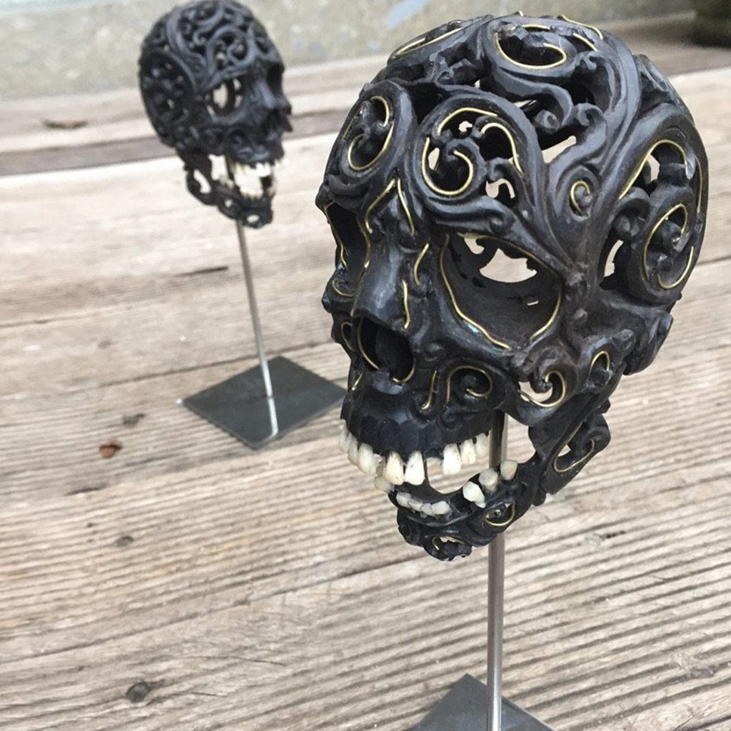 Carved Wooden Filigree Skull