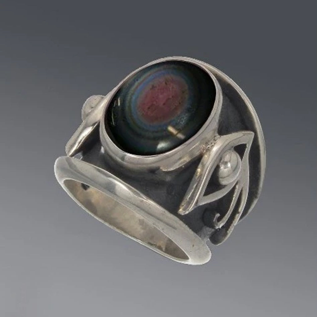 Rainbow Obsidian Eye of Horus Ring