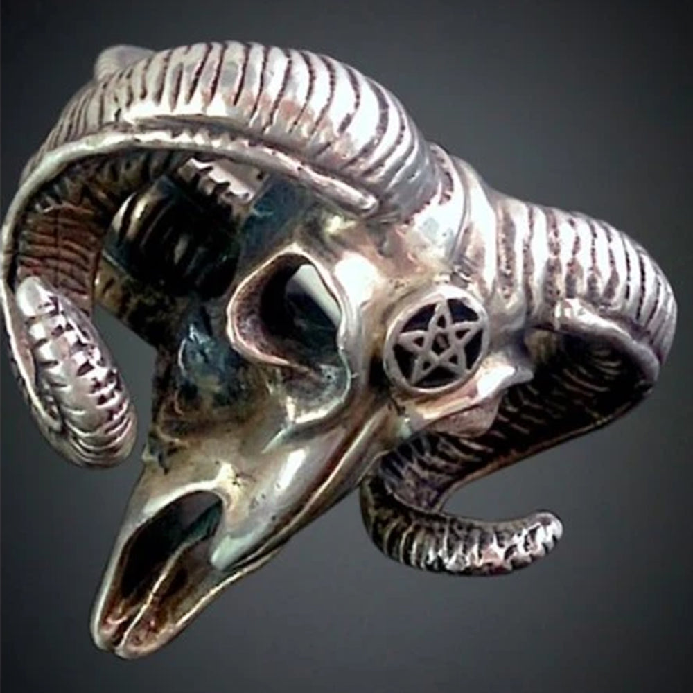 ram skull  silver ring