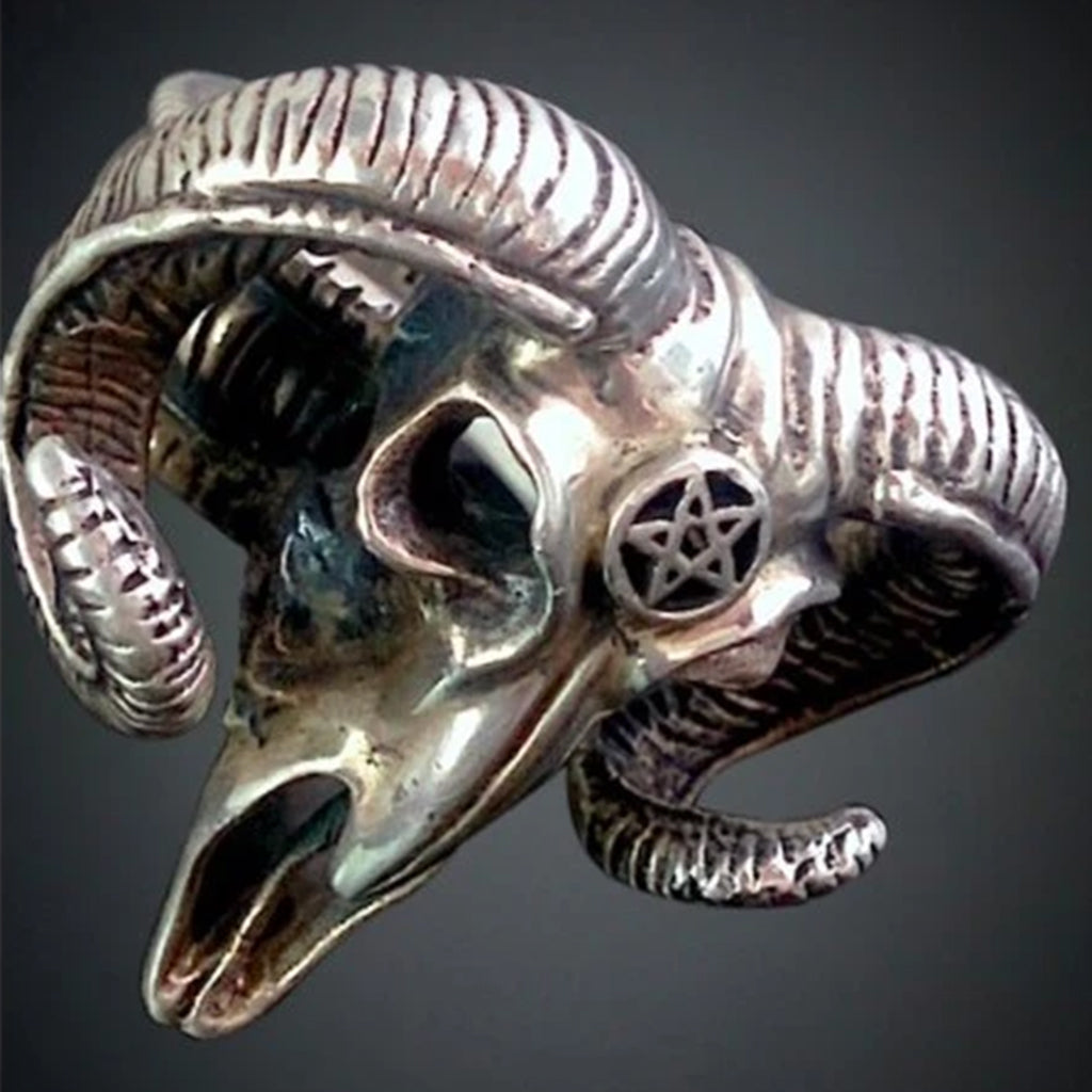 Ram Skull Ring Pentagram