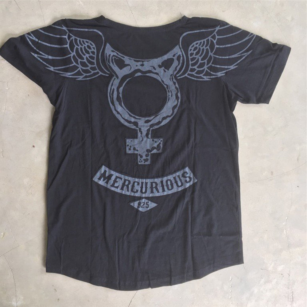 Matt Black T-Shirt with Mercurious Symbol