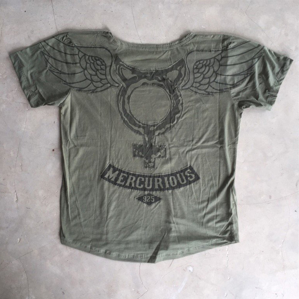 Olive Green T-Shirt with Mercurious Symbol