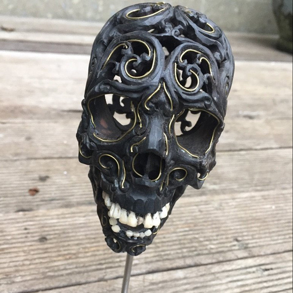 Carved Wooden Filigree Skull