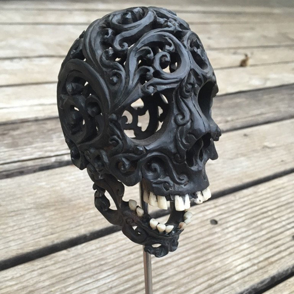 Carved Wooden Filigree Skull